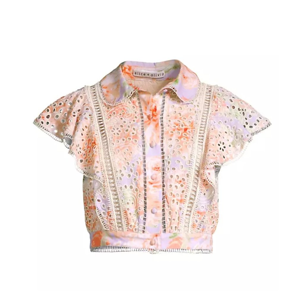 Alice + Olivia Eyelet Lace Blouse in Pastel